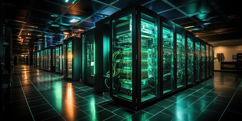 Serverracks in einem modernen Rechenzentrum